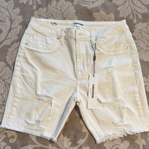 Vigoss White Ripped Denim Bermuda Shorts